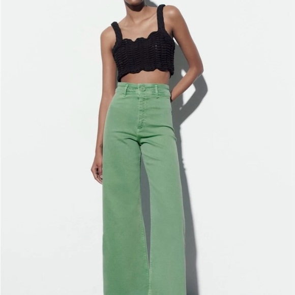 Zara Denim - Zara Green Flare Wide Leg Jeans